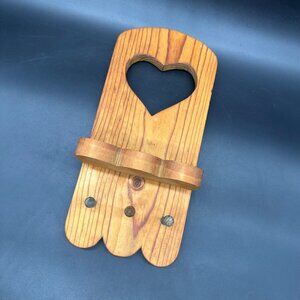 Vintage Wooden Shelf Wall Hanging Heart Cutout 3 Pegs Handmade Cottagecore